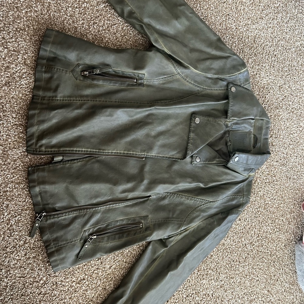 Olive Leather Jacket for Women